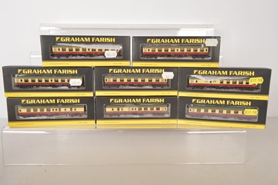 Lot 112 - Graham Farish by Bachmann N Gauge BR Crimson and Cream Coaching Stock (8)