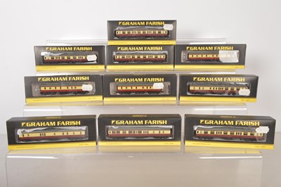 Lot 114 - Graham Farish by Bachmann N Gauge BR Crimson and Cream Coaching Stock (10)