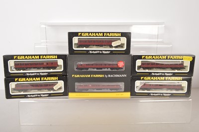 Lot 117 - Graham Farish By Bachmann BR Crimson Coaches including a Three Coach Pack (6)