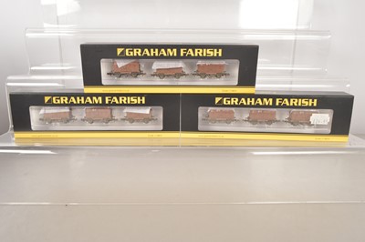 Lot 130 - Graham Farish N Gauge Triple Weathered Conflats with BD Containers Packs (3)