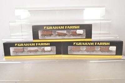 Lot 131 - Graham Farish N Gauge Triple Weathered Conflats with BD Containers Packs (3)