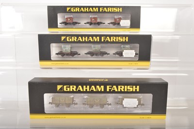 Lot 142 - Graham Farish N Gauge Triple Conflats with Containers and Tippler Wagon Packs (3)