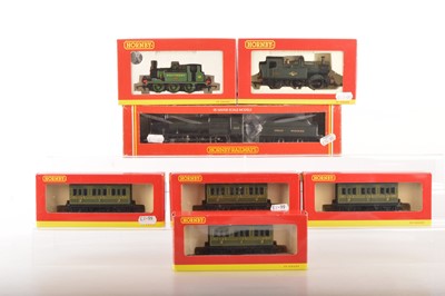 Lot 234 - Hornby Margate 00 Gauge boxed GWR Steam Locomotive and China BR Tank and SR Tank and four 4-wheel Coaches (7)