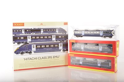 Lot 248 - Hornby 00 Gauge boxed Hitachi Class 395 EMU 4-Car Pack and three additional Coaches (4)