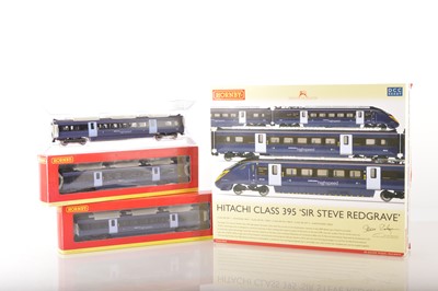 Lot 249 - Hornby 00 Gauge boxed Hitachi Class 395 'Sir Steve Redgrave' EMU 4-Car Pack and three additional Coaches (4)