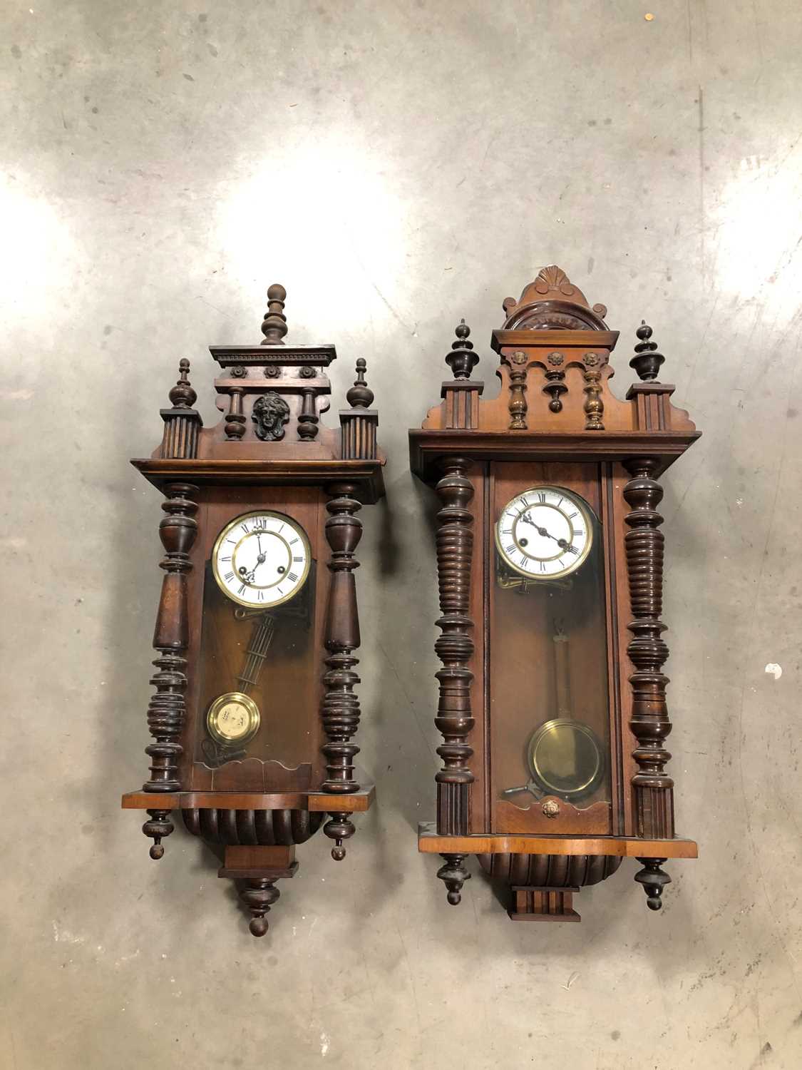 Lot 97 - Two early 20th century Vienna wooden cased wall clocks