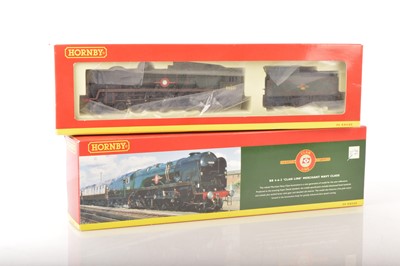 Lot 295 - Hornby 00 Gauge Boxed BR green Merchant Navy rebuilt Steam Locomotives and Tenders (2)