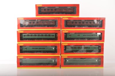 Lot 300 - Hornby 00 Gauge Boxed  BR green Maunsell and BR ex LMS Maroon Coaches (9)