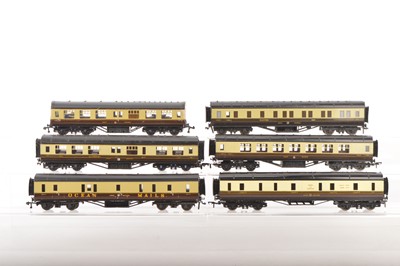 Lot 411 - Exley 00 Gauge unboxed GWR chocolate and cream Main Line Coaches and modified Inspectors Saloon (6)