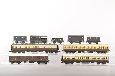 Lot 428 - Kitbuilt 00 Gauge GWR Coaches Monster bogie Van and various Wagons (9)