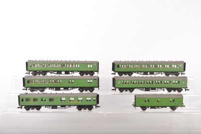 Lot 429 - Ian Kirk or similar 00 Gauge kitbuilt SR green Maunsell Coaches and Parkside Utility Van (6)