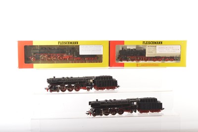 Lot 479 - Fleischmann HO Gauge Continental metal and plastic bodied DB black Steam Locomotives and Tenders (4)