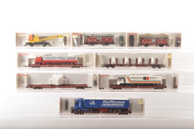 Lot 488 - Fleischmann HO Gauge Boxed car and lorry wagons and other trucks (8)