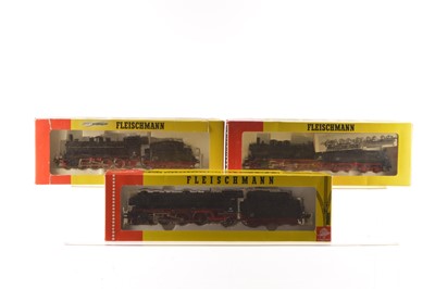 Lot 489 - Fleishmann HO Gauge boxed DB black Steam Locomotives and Tenders (3)