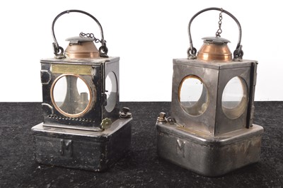 Lot 517 - Two Railway Interior Lanterns One With Brass Plaque for Grimsby Docks (2)