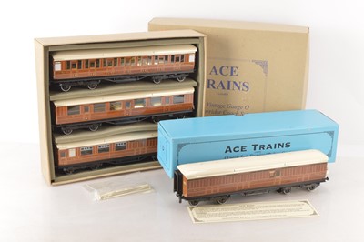 Lot 602 - Ace 0 Gauge modern issue C/4 Set A LNER Teak 3-car coach pack and single coach (2)