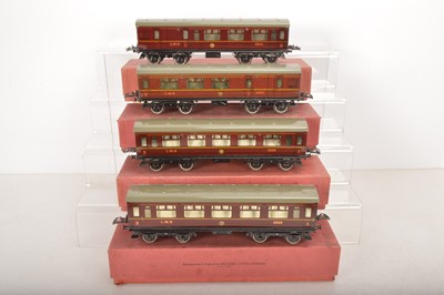 Lot 639 - Four boxed Hornby 0 Gauge LMS No 2 Corridor Coaches (4)