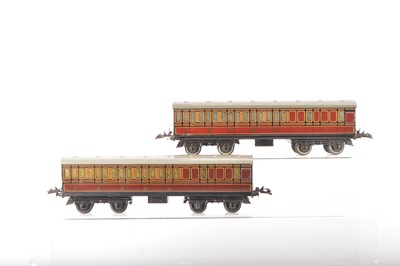 Lot 663 - Hornby 0 Gauge pair of No.2 LMS Passenger brake end coaches, (2)