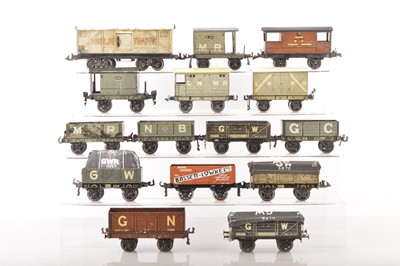 Lot 742 - Bassett Lowke/Marklin/Bing 0 Gauge mixed group of Goods wagons (15)