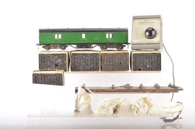 Lot 748 - Bassett Lowke /Exley 0 Gauge Track, Track parts, transformer and SR Full brake Coach, (Qty)