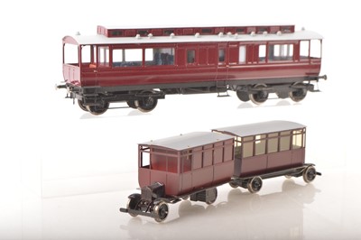 Lot 849 - Branch lines and other commercial manufacturer 0 Gauge kitbuilt Finescale of a Loco and saloon coach, (2)