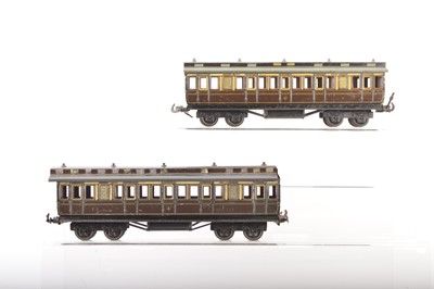 Lot 928 - Carette 0 Gauge pair of GWR clerestory roof 1st/3rd Passenger coaches, (2)