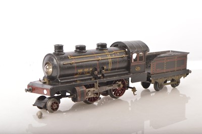 Lot 942 - Jep 0 Gauge 2-4-0 Loco & Tender tinprinted in black lined in gold and red