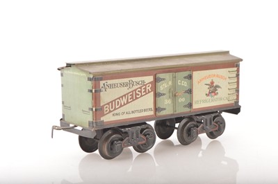 Lot 1176 - Bing Gauge 1 American outline 'Budweiser' Refrigerator advertising Bogie Freight car