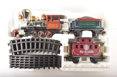 Lot 1182 - A Gauge 1 battery-electric LGB-style American Train Set by Scientific Toys (China)