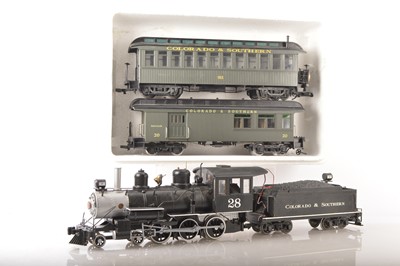 Lot 1184 - A Bachmann Gauge 1 two-rail American 4-6-0 Locomotive Tender and two Coaches (4)