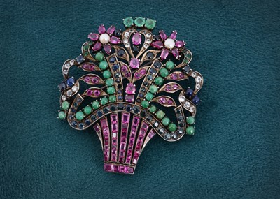 Lot 7 - An Indian white metal and multi gem set floral brooch