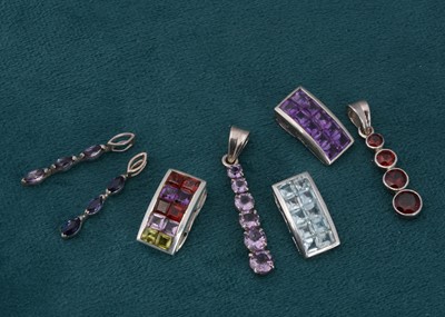 Lot 87 - Seven gem set silver mounted pendants