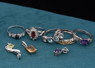 Lot 90 - Five silver and gem set dress rings