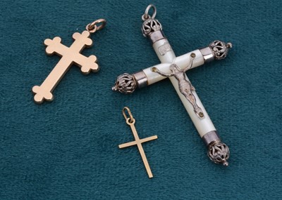 Lot 98 - A mother of pearl and white metal Lords marked crucifix