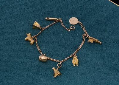 Lot 100 - A 9ct gold curb link charm bracelet