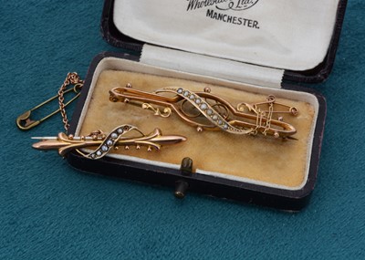 Lot 164 - Two 9ct gold seed pearl bar brooches