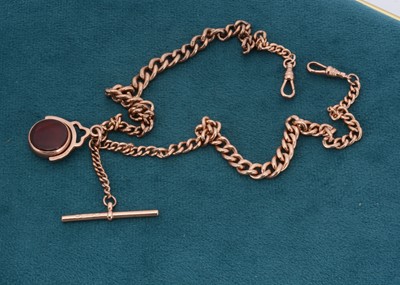 Lot 193 - A 9ct gold rose gold graduated Albert watch chain