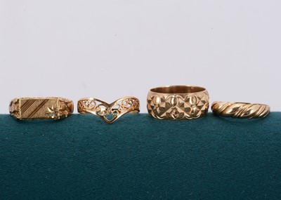 Lot 201 - Four 9ct gold rings