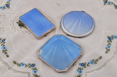 Lot 275 - A collection of silver blue guilloche enamelled compacts