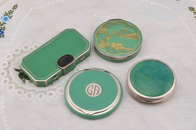 Lot 279 - Green enamelled silver art deco compacts