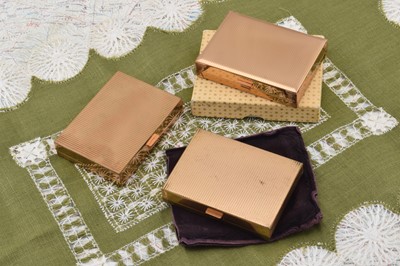 Lot 321 - Three Agme gilt metal rectangular musical compacts