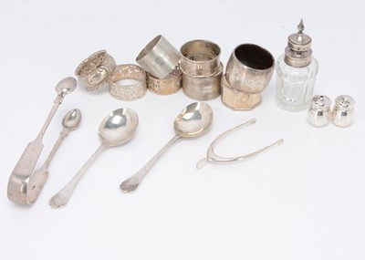 Lot 350 - Eight silver napkin rings and other silver items