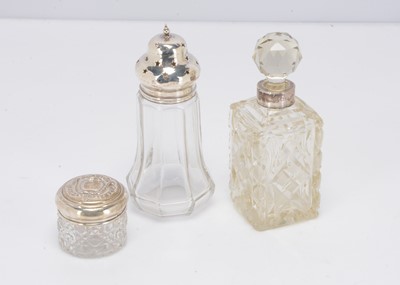 Lot 379 - Three cut glass and silver mounted items