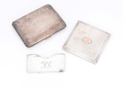 Lot 397 - Two Art Deco period silver cigarette cases and an earlier card holder case