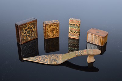 Lot 443 - Three Tunbridge Ware items and two other inlaid boxes