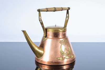 Lot 458 - An Arts & Crafts period copper and brass kettle