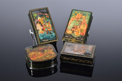 Lot 472 - Four second half 20th century Russian lacquer and hand painted boxes