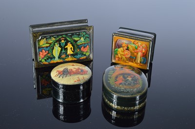 Lot 473 - Four second half 20th century Russian lacquer and hand painted boxes