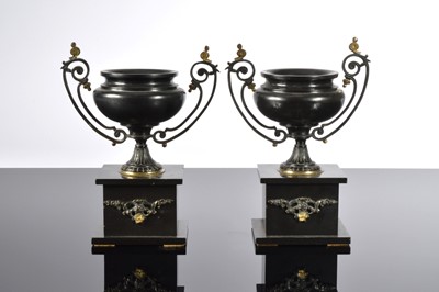 Lot 490 - A pair of Victorian slate garniture urns