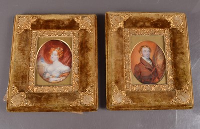 Lot 492 - A pair of George IV miniature portraits of a lady and gentleman